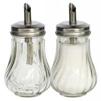Gerimport Suikerpot / strooier - 2x - glas met RVS tuit - 210 ml - dispenser