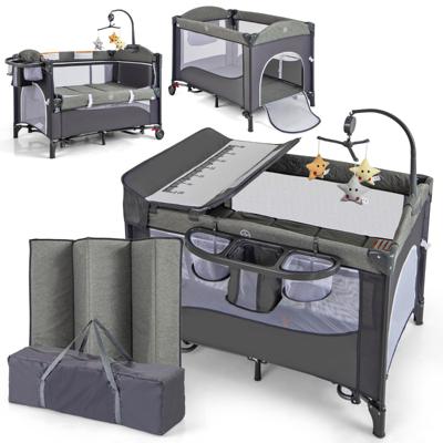 5-in-1 Babybed met Matras & Verschoontafel & Veiligheidsriem & Speelklok & Hangspeelgoed Blauw