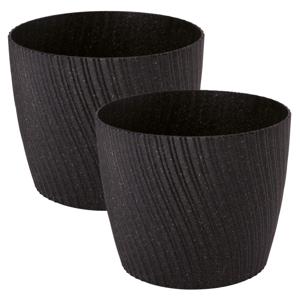 Form Plastic Plantenpot/bloempot Waves - 2x - kunststof - zwart - D23 x H20 cm