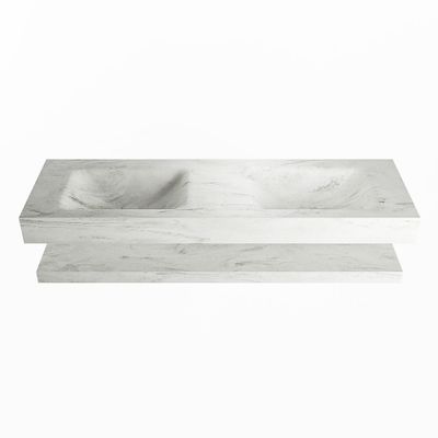 MONDIAZ ALAN-DLUX 150cm planchet Opalo. Vrijhangende wastafel CLOUD dubbel 2 kraangaten, kleur Opalo.
