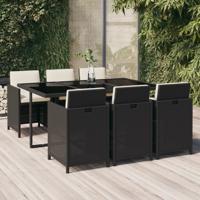 7-delige Tuinset met kussens poly rattan zwart