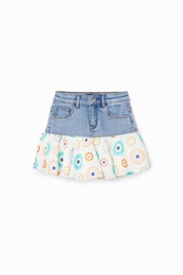 Mini-spijkerrok ruche geometrische print - BLUE - 13/14