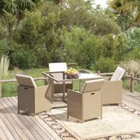 5-delige Tuinset met kussens poly rattan beige