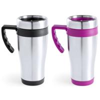Warmhoudbekers - 2x stuks - 500 ml - roze/zwart - Isoleerbekers - 18 cm - Koffie to go