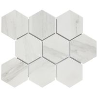 Tegelsample: The Mosaic Factory Barcelona grote hexagon mozaïek tegels 26x30 carrara white