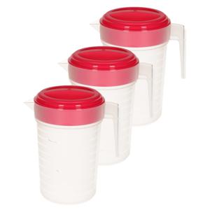 3x stuks waterkan/sapkan transparant/fuchsia roze met deksel 1 liter kunststof