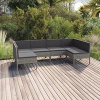 6-delige Loungeset met kussens poly rattan grijs
