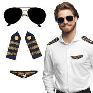 Carnaval verkleed set Piloot - zonnebril/badge/schouderstukken - volwassenen   -