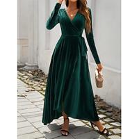 Dames Wikkeljurk Maxi-jurk Gelaagd Strik Bruiloft gast Cocktailparty Elegant Vintage V-hals Lange mouw Zwart Rood Groen Kleur Lightinthebox