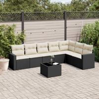 8-delige Loungeset met kussens poly rattan zwart
