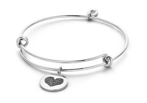 CO88 Collection 8CB-90174 - Stalen bangle met bedel - vingerafdruk hart - one-size - zilverkleurig