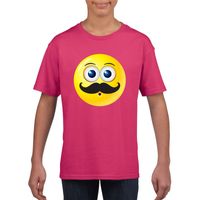 Emoticon snor t-shirt fuchsia/roze kinderen XL (158-164)  -