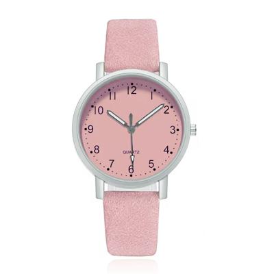 LGT Quartz horloge zilverkleurig met roze leren band en roze wijzerplaat LGT Quartz horloge zilverkleurig met roze leren band en roze wijzerplaat