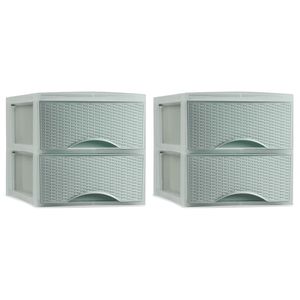 Thuis kantoor organizer ladeblok - 2x - 2 lades - 25 x 37 x 26 cm - kunststof - groen