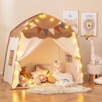 Speeltent voor Kinderen van 3 tot 12 Jaar Bedtent voor Peuters met Vlaggen en Koordverlichting Binnen- en Buitenkindertent Beige/Bruin/Roze