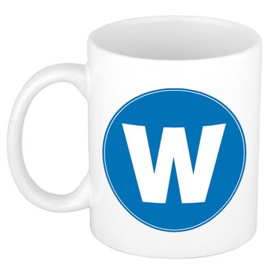 Mok / beker met de letter W blauwe bedrukking voor het maken van een naam / woord of team Mok / beker met de letter W blauwe bedrukking voor het maken van een naam / woord of team