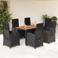 7-delige Tuinset met kussens poly rattan zwart