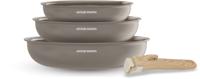 Set van 3 koekenpannen - Geschikt voor alle kookplaten inclusief inductie - ARTHUR MARTIN - AM4587 - Keramiek - Ø 20-24-28 cm + afneembare handgreep - Taupe