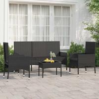 4-delige Loungeset met kussens poly rattan zwart - thumbnail