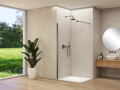 Inloopdouche Van Rijn Products ST01 140x200 cm 8 mm Helder Glas Incl. Beslag met Muurprofiel en Stabilisatiestang Geborsteld Gunmetal