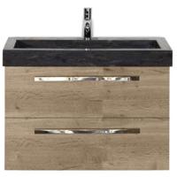 Seville Badmeubelset 80 cm - Natuur Eiken - Wastafel Hardsteen Wit Lucca