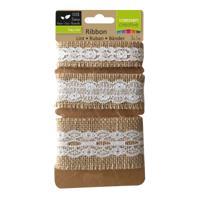 Vaessen Creative • assortiment juten band/kant naturel/ivoor 3pcs 1m