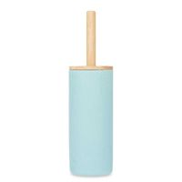 Berilo Malaga Toiletborstel in houder/wc-borstel - polyresin/rvs en bamboe - lichtblauw - 38 cm - thumbnail