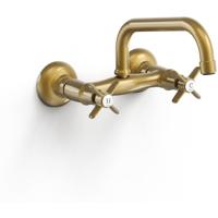 Keukenkraan Tres Clasic | Wandmontage | 360° Draaibaar | Mengkraan | 2-knops | Vintage | Messing oud