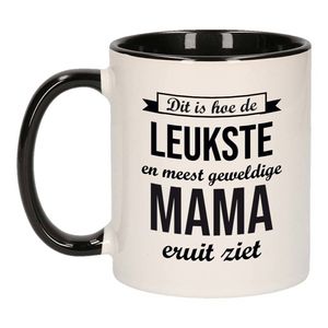 Leukste en meest geweldige mama cadeau koffiemok / theebeker wit en zwart 300 ml - feest mokken