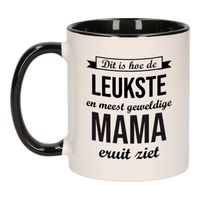 Leukste en meest geweldige mama cadeau koffiemok / theebeker wit en zwart 300 ml - feest mokken - thumbnail