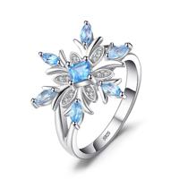Mode 925 sterling zilveren sneeuwvlok bloem blauwe topaas ring sieraden vrouwen Ringmaat: 9