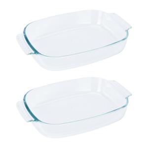 Ovenschaal van glas - 2x - ovaal - 2.7 Liter - 34 x 22 x 6 cm - vaatwasser bestendig