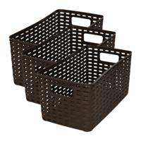 Opbergmand - 3x - Kastmand - rotan kunststof - donkerbruin - 5 Liter - 15 x 28 x 13 cm