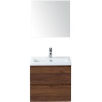 Vogue Badmeubelset 60 cm - Greeplijst in Kleur - Walnoot - Keramische Wastafel Wit 1 Kraangat met Spiegel