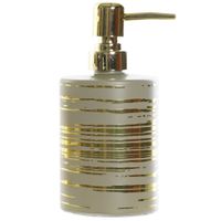 Zeeppompje/zeepdispenser beige met gouden strepen van glas 450 ml