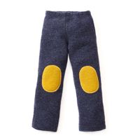 Broek van walkstof met patches, jeansblauw/saffraan Maat: 134/140