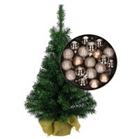 Mini kerstboom/kunst kerstboom H75 cm inclusief kerstballen champagne - thumbnail