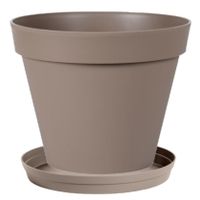 Bloempot Toscane kunststof taupe D40 x H32 cm inclusief onderschaal D35 cm - thumbnail