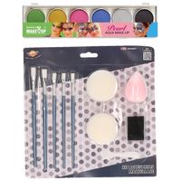 Faram Party kinder schminken set 6-kleuren glitters met grimeer gereedschap 10-delig - thumbnail