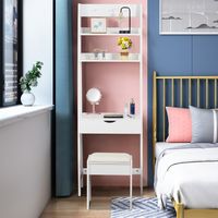 Make-up Set met Haken/Rek/Breed Bureaublad Kaptafel met Opklapbare Spiegel en Krukje Wit 61,5 x 40 x 180cm
