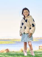 Sherpa vest met capuchon en bloemenprint voor meisjes ecru