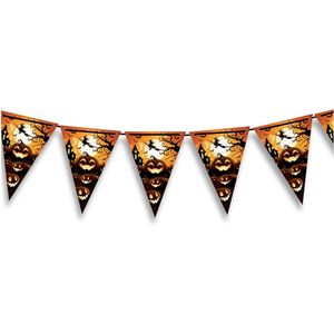 Halloween/horror thema vlaggenlijn - pompoen - kunststof - 400 cm - vlaggetjes versiering   -