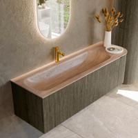 Badmeubel Mondiaz Kurve-Dlux | 145 cm | Meubelkleur Shadow | Wastafelkleur Saba | Solid surface | Wasbak linker zijde spoelbak | 1 kraangat