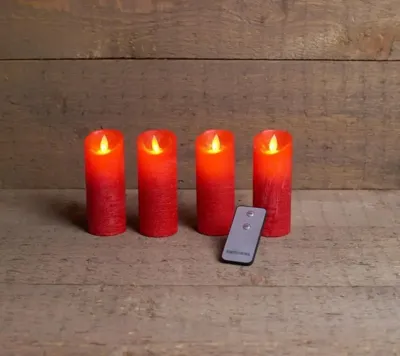 Anna&apos;s Collection LED kaars flame effect set 5.2 cm rood 4 stuks