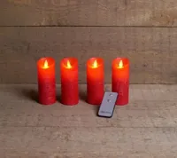 Anna&apos;s Collection LED kaars flame effect set 5.2 cm rood 4 stuks