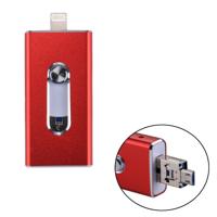 RQW-02 3 in 1 USB 2.0 & 8 Pin & Micro USB 64GB Flash Drive voor iPhone & iPad & iPod & meeste Android Smartphones & PC Computer(Red)