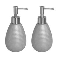 Berilo Zeeppompje - 2x stuks - Dispenser - zilver - glanzend - polystone - 8 x 17 cm