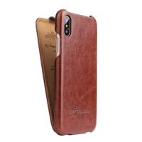 Fierre Shann retro olie Wax textuur verticale Flip PU lederen case voor iPhone X/XS (bruin)
