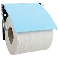 Toiletrolhouder wand/muur - metaal met afdekklepje - lichtblauw - thumbnail