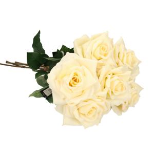 Kunstbloemen rozen - 6x - creme wit - Boeket - 63 cm - polyester